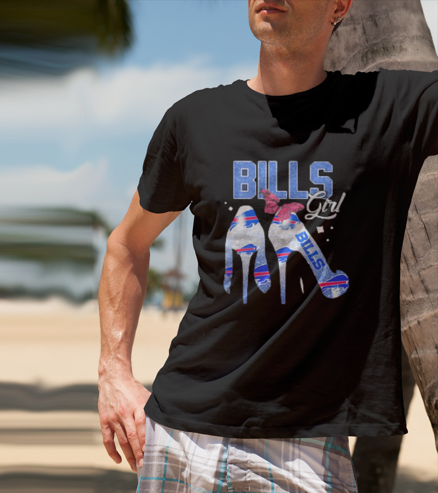 BILLS Girl Glitter Heels With Buffalo Logo And Pink Bow T-Shirt
