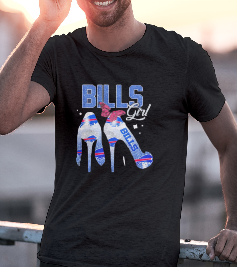 BILLS Girl Glitter Heels With Buffalo Logo And Pink Bow T-Shirt