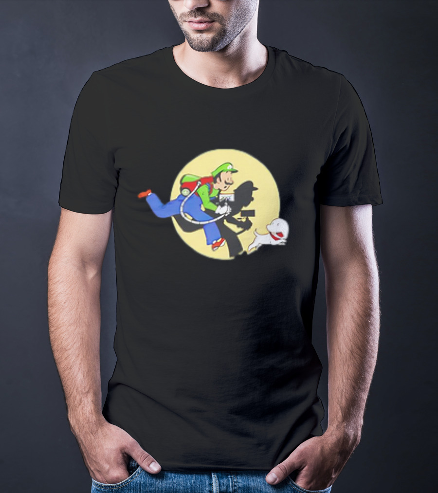 Luigi’s Mansion X The Adventures Of Tintin Luigi And Snowy Shadow Scene T-Shirt