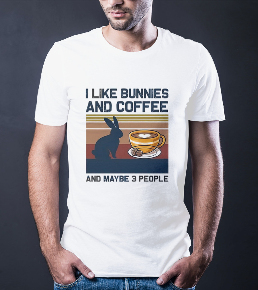 I Like Bunnies And Coffee And Maybe 3 People Vintage Retro Stripe T-Shirt