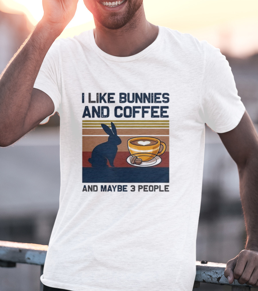 I Like Bunnies And Coffee And Maybe 3 People Vintage Retro Stripe T-Shirt