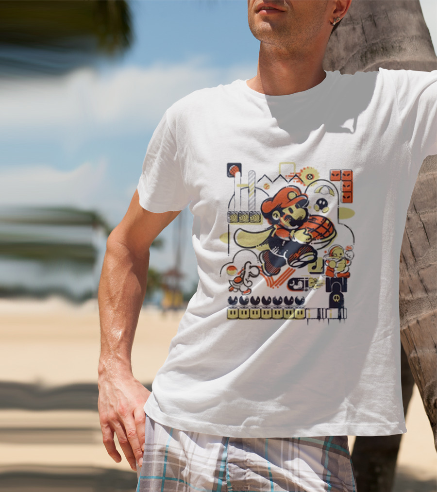 Super Mario Athletic Acrobatics With Iconic Game Elements T-Shirt