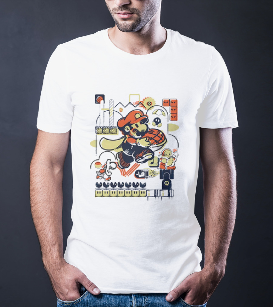 Super Mario Athletic Acrobatics With Iconic Game Elements T-Shirt