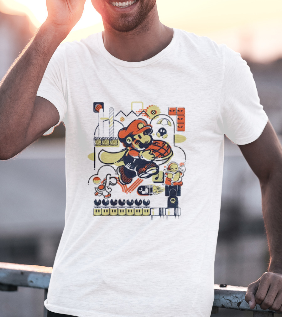 Super Mario Athletic Acrobatics With Iconic Game Elements T-Shirt