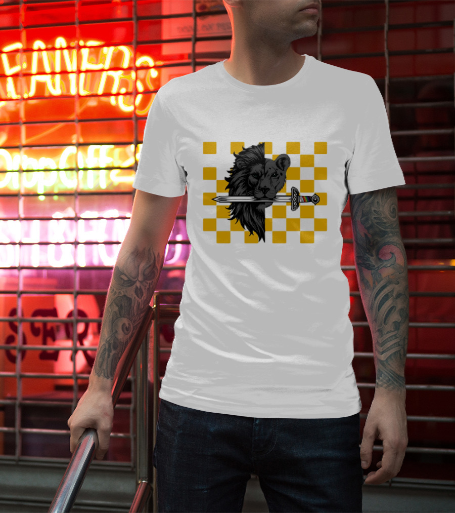 The Pride Classic Lion With Sword And Yellow Checkered Background T-Shirt