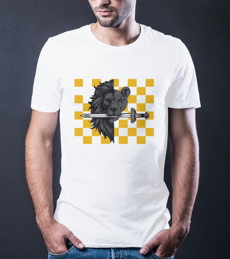 The Pride Classic Lion With Sword And Yellow Checkered Background T-Shirt