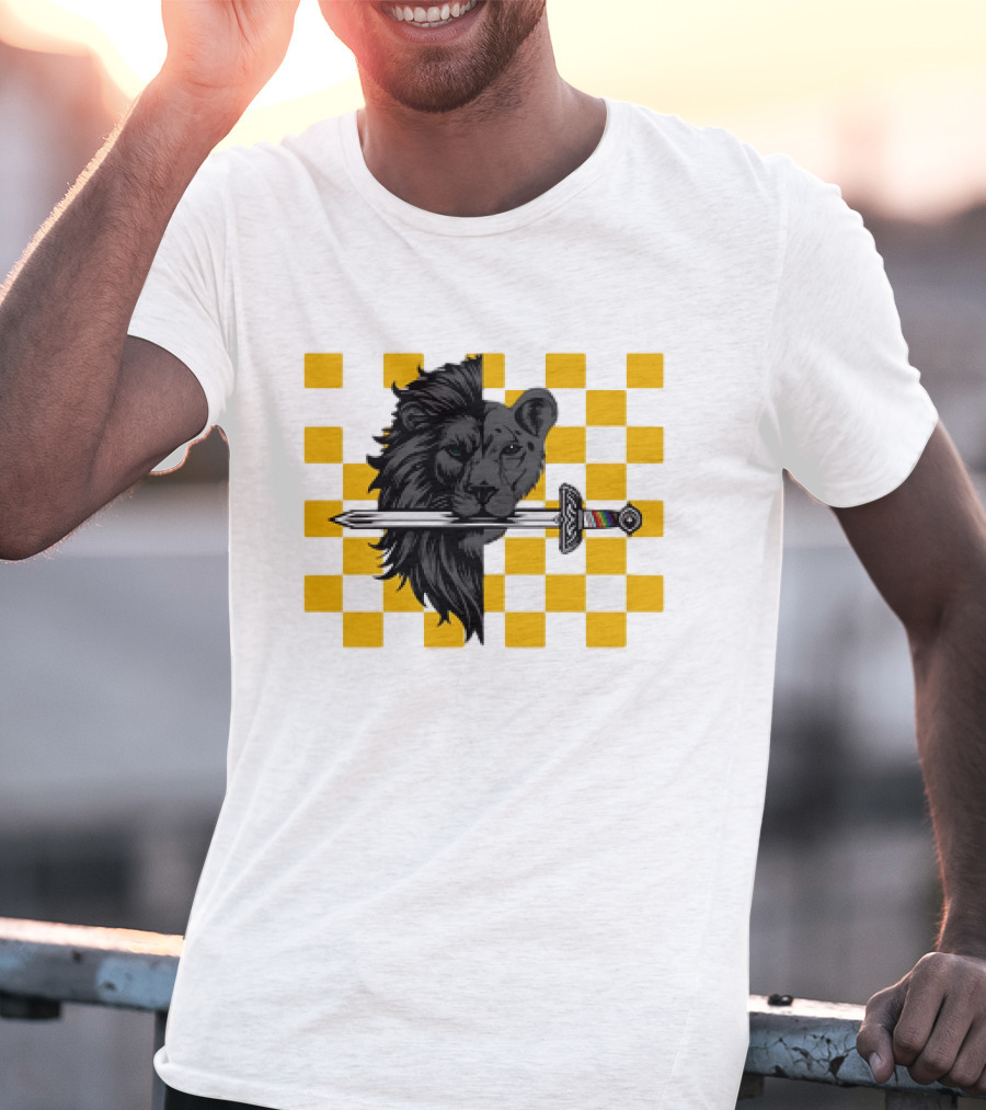 The Pride Classic Lion With Sword And Yellow Checkered Background T-Shirt