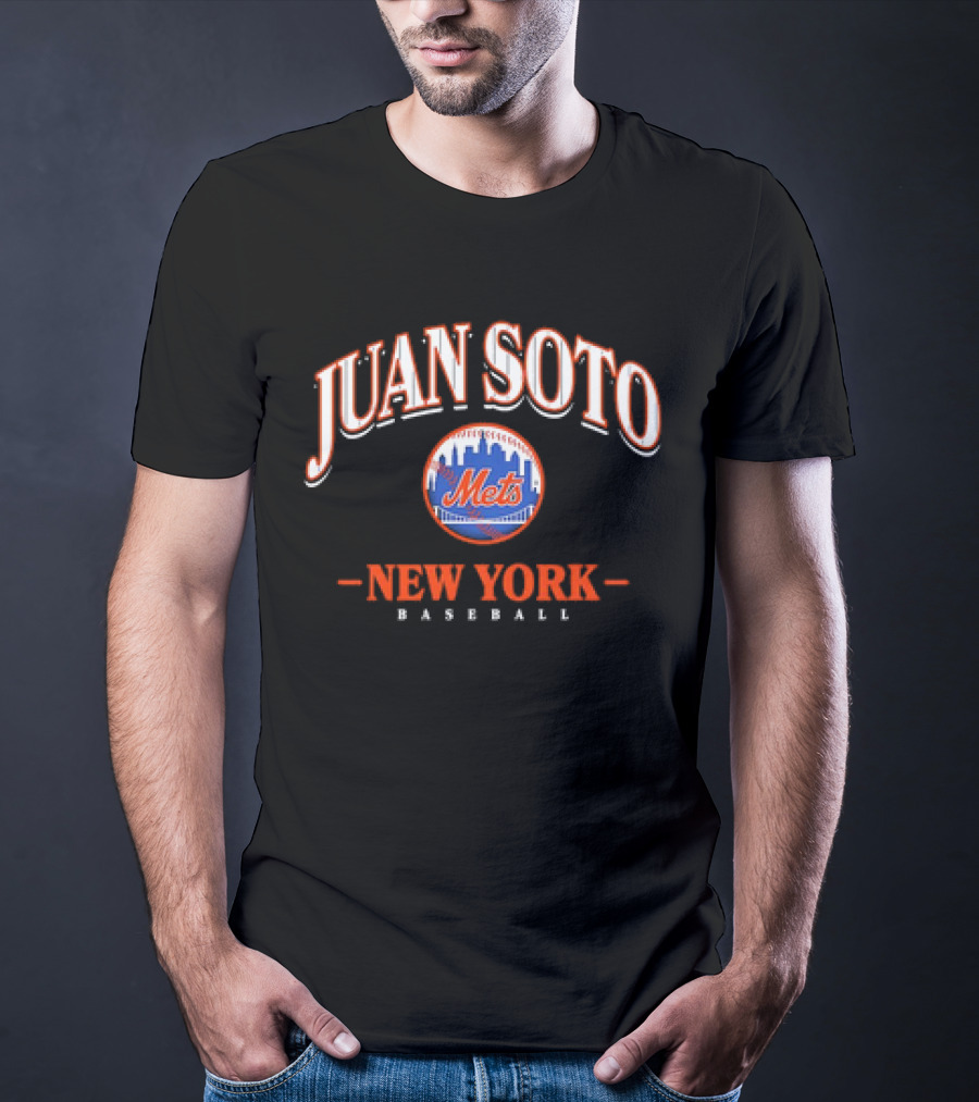 Juan Soto Mets New York Baseball Arched Wordmark Skyline T-Shirt