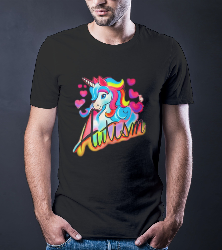 Autism Unicorn With Colorful Hearts T-Shirt
