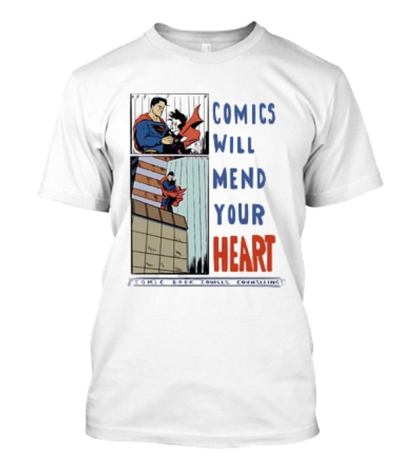 Comics Will Mend Your Heart Comic Book Couples Counseling Iconic Characters Embrace T-Shirt