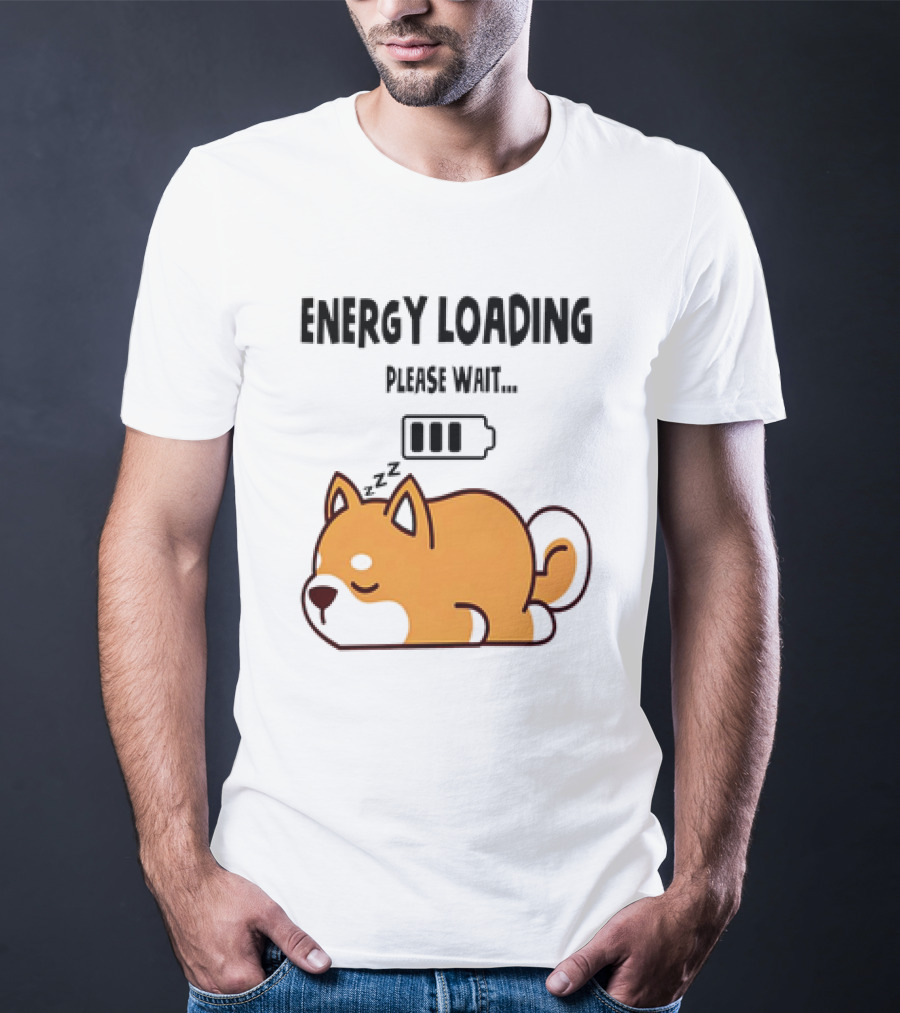 Shiba Inu Energy Loading Please Wait Battery Charging Sleepy Dog T-Shirt