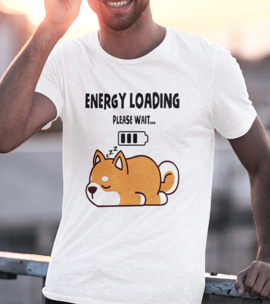 Shiba Inu Energy Loading Please Wait Battery Charging Sleepy Dog T-Shirt