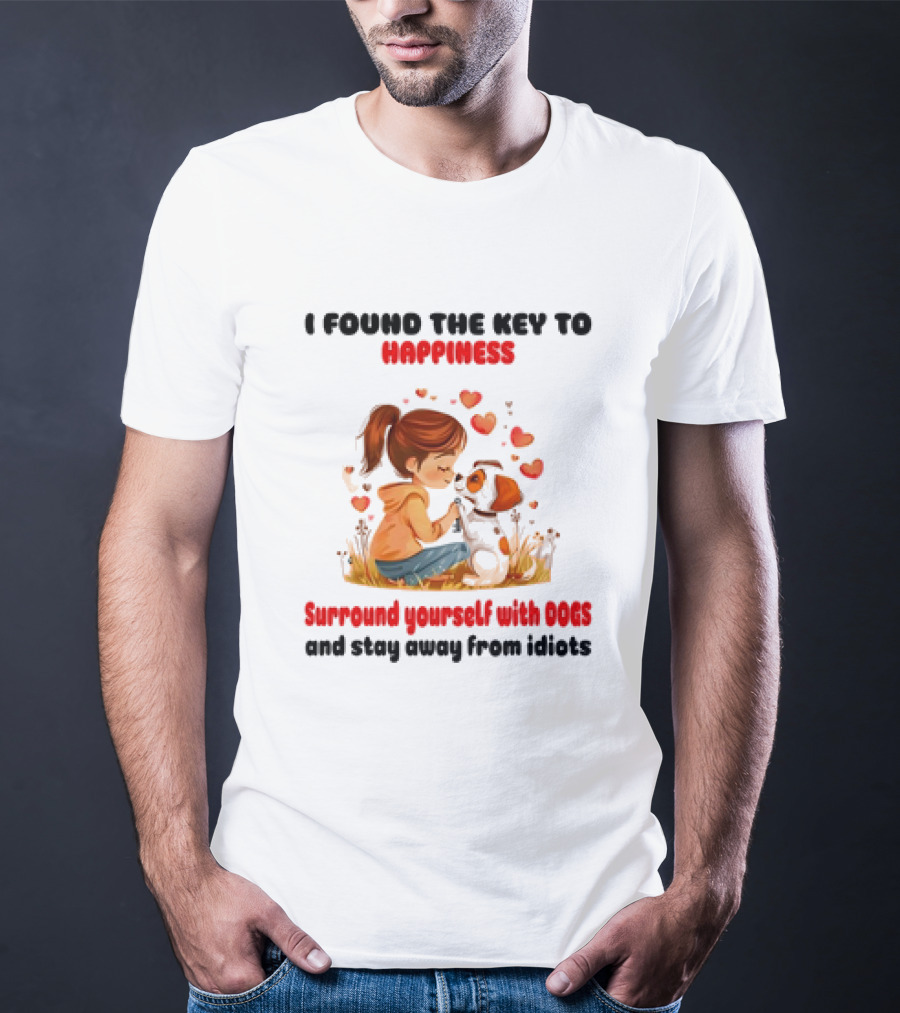 I Found The Key To Happiness Surround Yourself With Dogs And Stay Away From Idiots Hearts Girl Puppy T-Shirt
