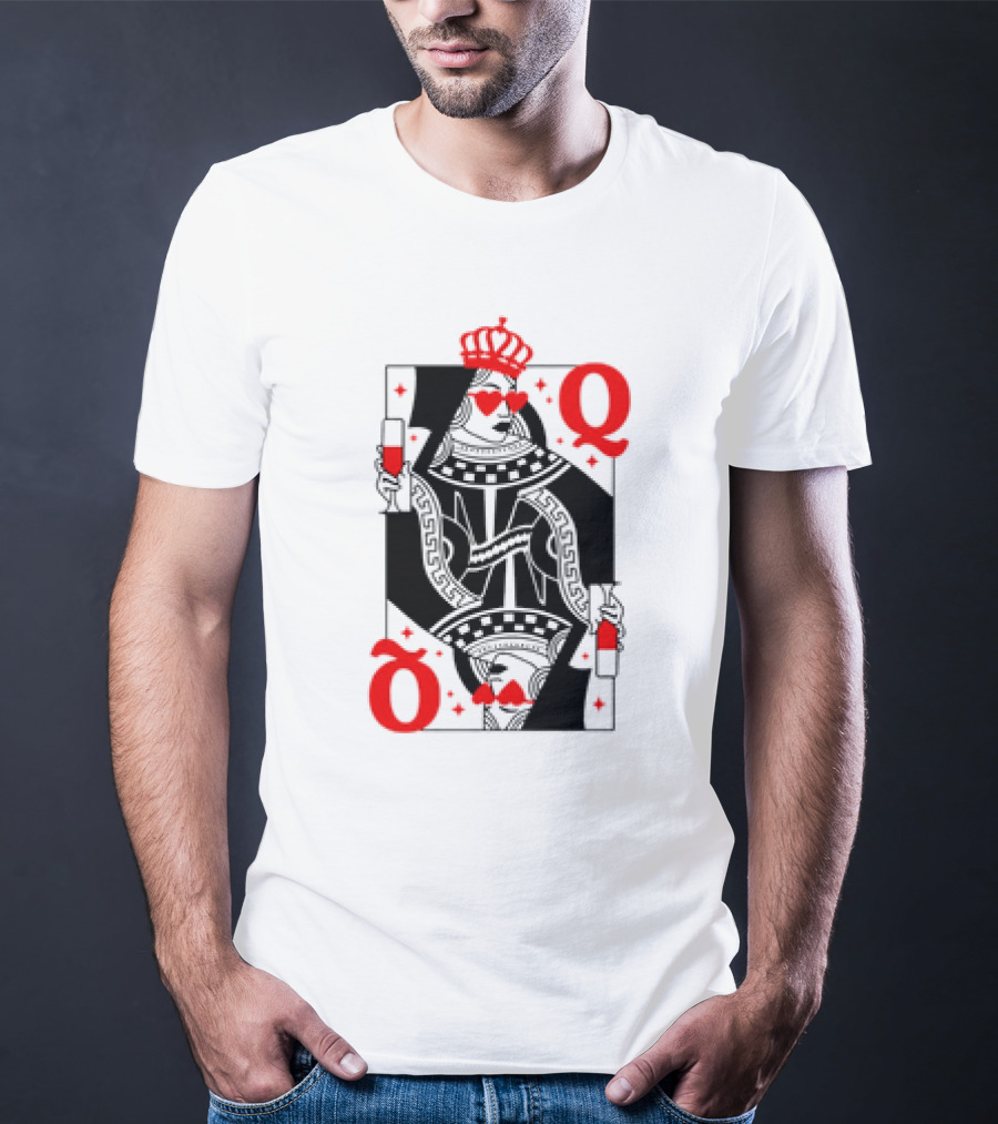 Queen Of Hearts Card Red Heart Glasses T-Shirt