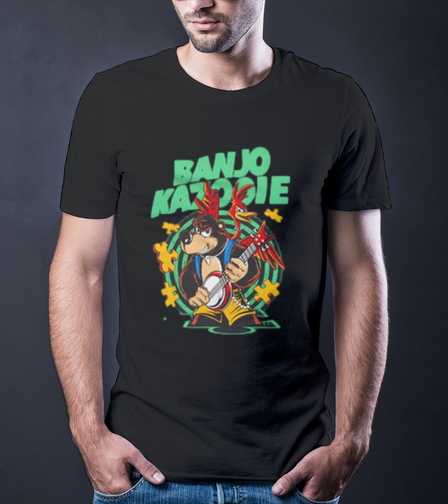 Banjo Kazooie Bear With Electric Banjo And Jiggy Pieces T-Shirt