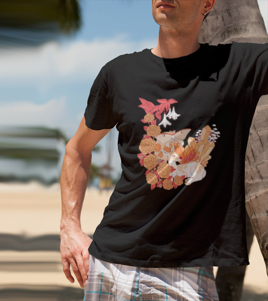 Mystical Forest Fawn Surrounded By Roses And Butterflies T-Shirt