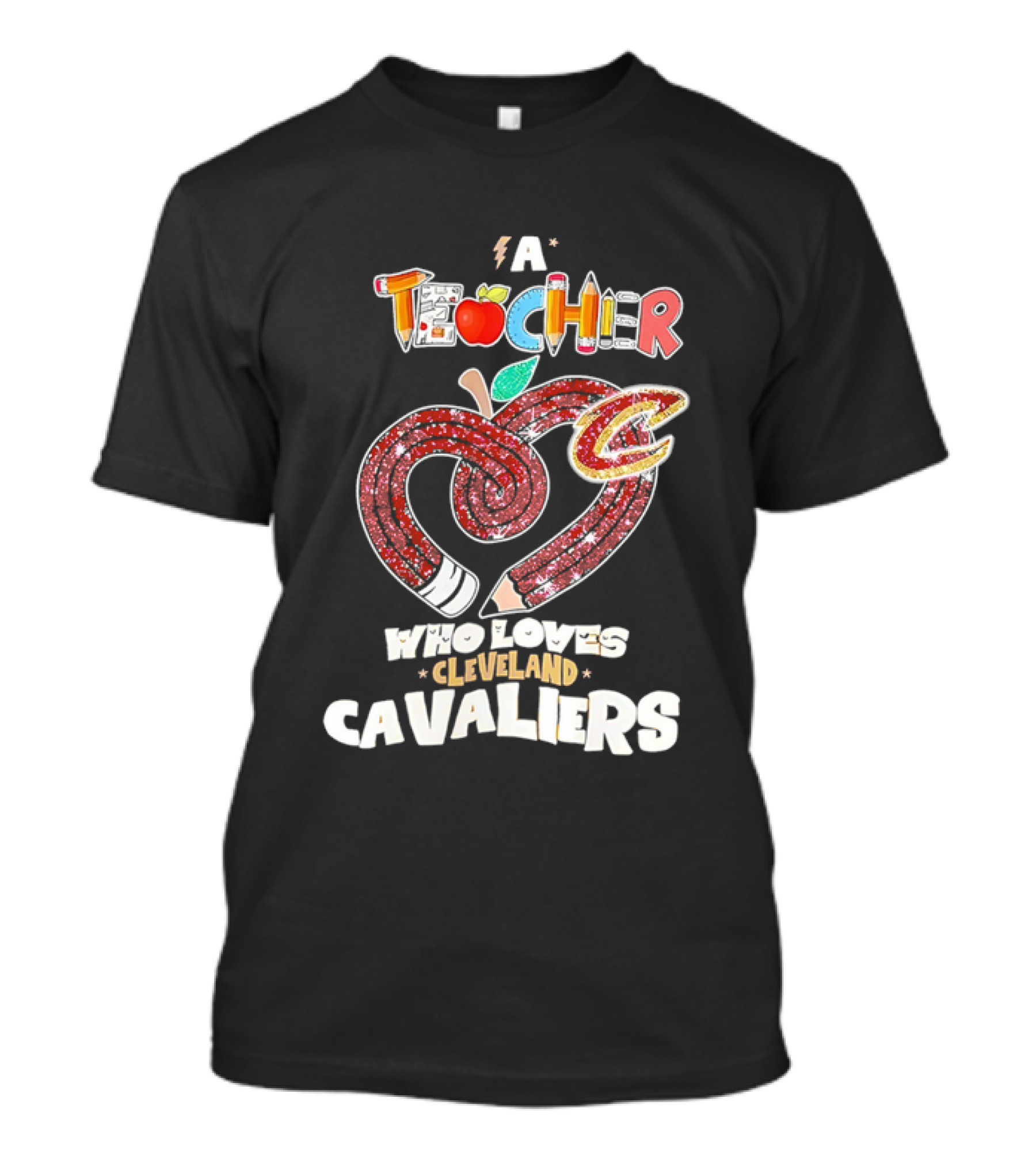 Teacher Heart Pencil Apple Cleveland Cavaliers T-Shirt