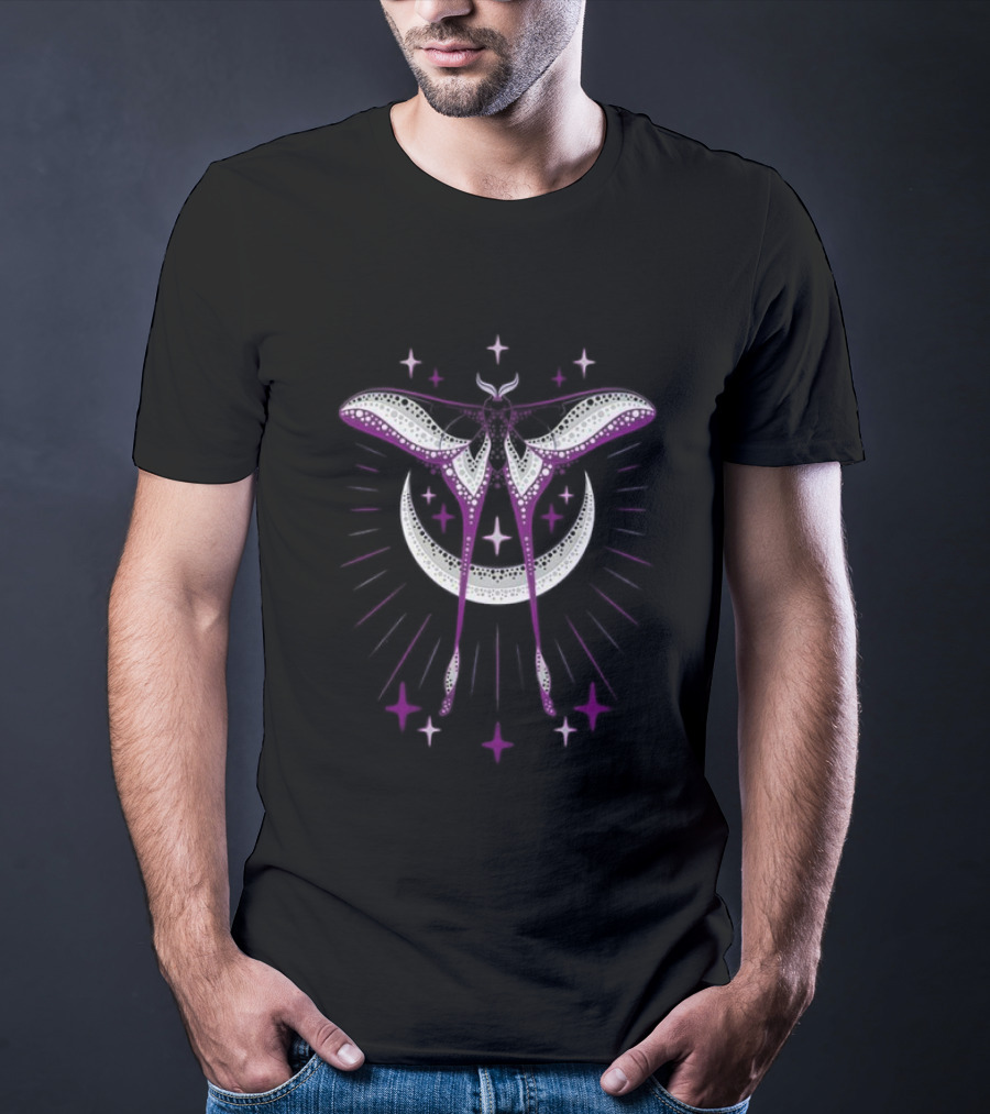 Ace Moonmoth With Crescent Moon And Radiant Stars T-Shirt