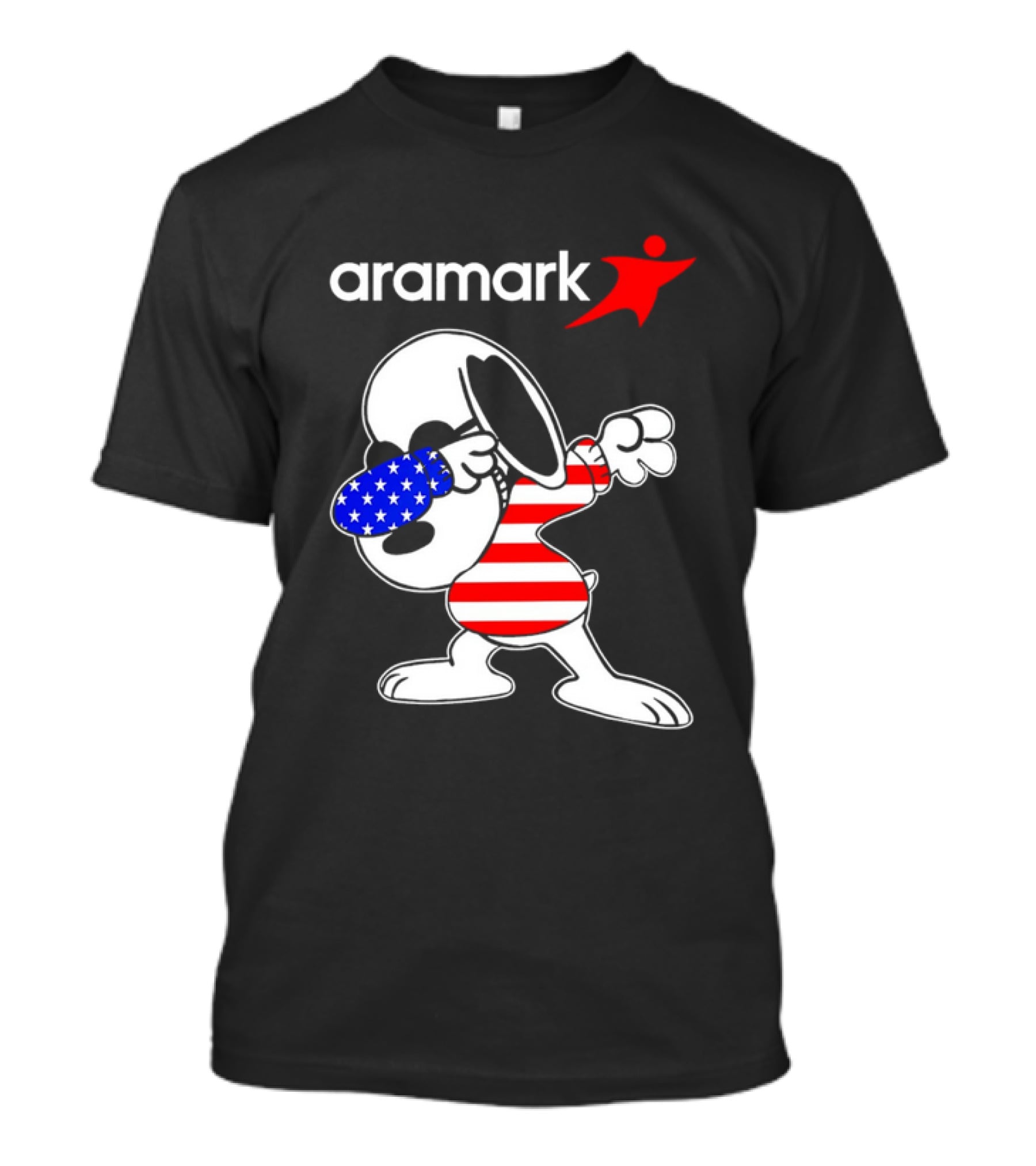 Aramark Snoopy Dabbing American Flag Red White Blue Character T-Shirt