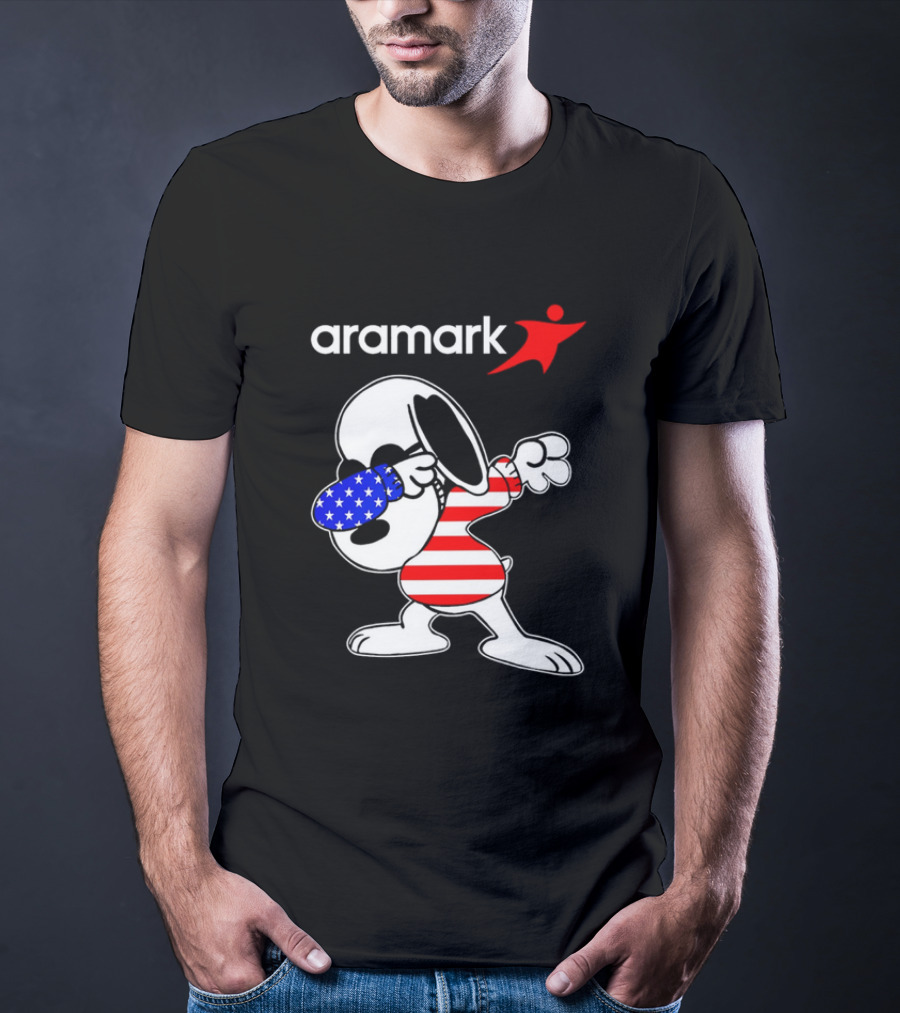Aramark Snoopy Dabbing American Flag Red White Blue Character T-Shirt