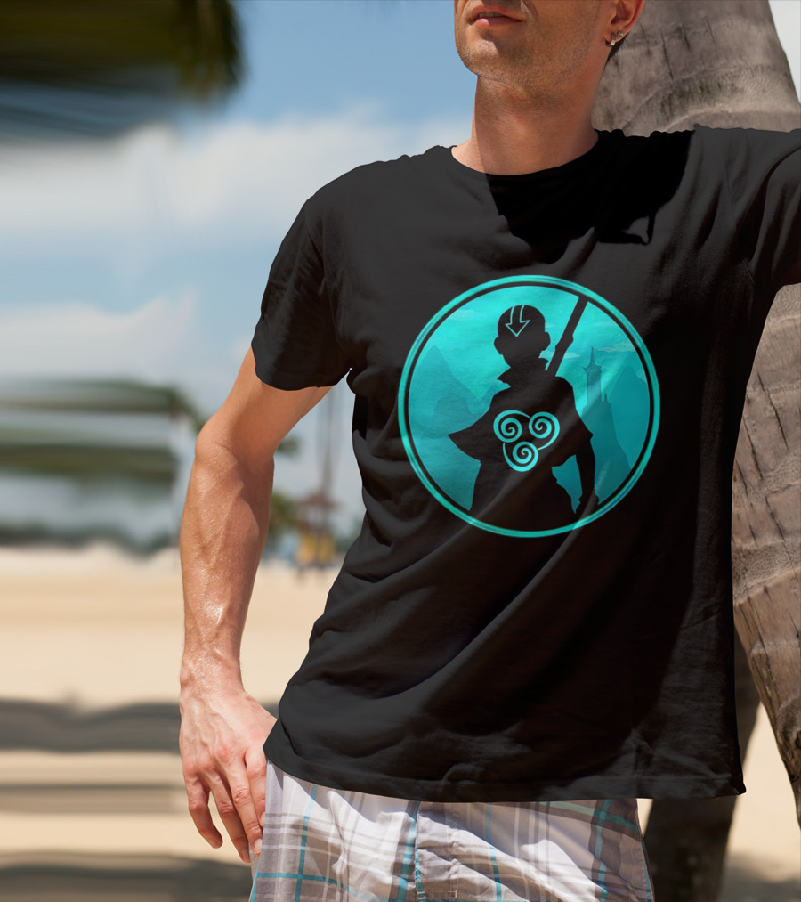 Avatar Aang Airbending Silhouette With Arrow Mark And Air Nomad Symbol T-Shirt
