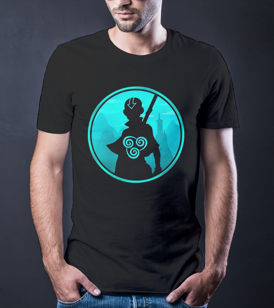 Avatar Aang Airbending Silhouette With Arrow Mark And Air Nomad Symbol T-Shirt