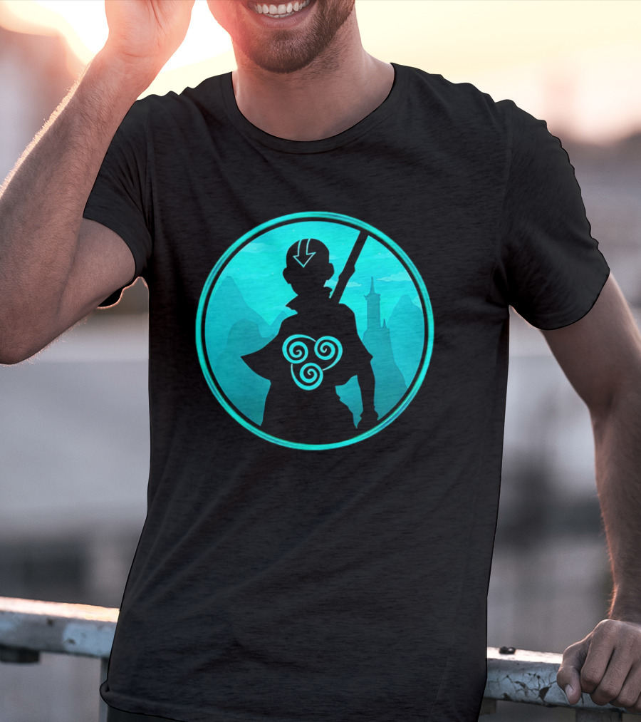 Avatar Aang Airbending Silhouette With Arrow Mark And Air Nomad Symbol T-Shirt