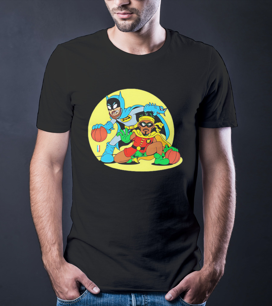 Batman And Robin Warriors Basketball Cartoon Crossover With Superhero Style T-Shirt