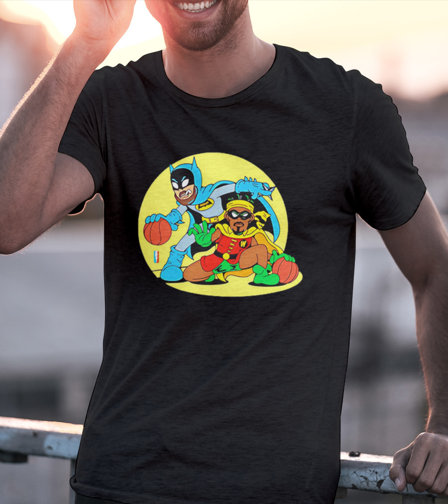 Batman And Robin Warriors Basketball Cartoon Crossover With Superhero Style T-Shirt