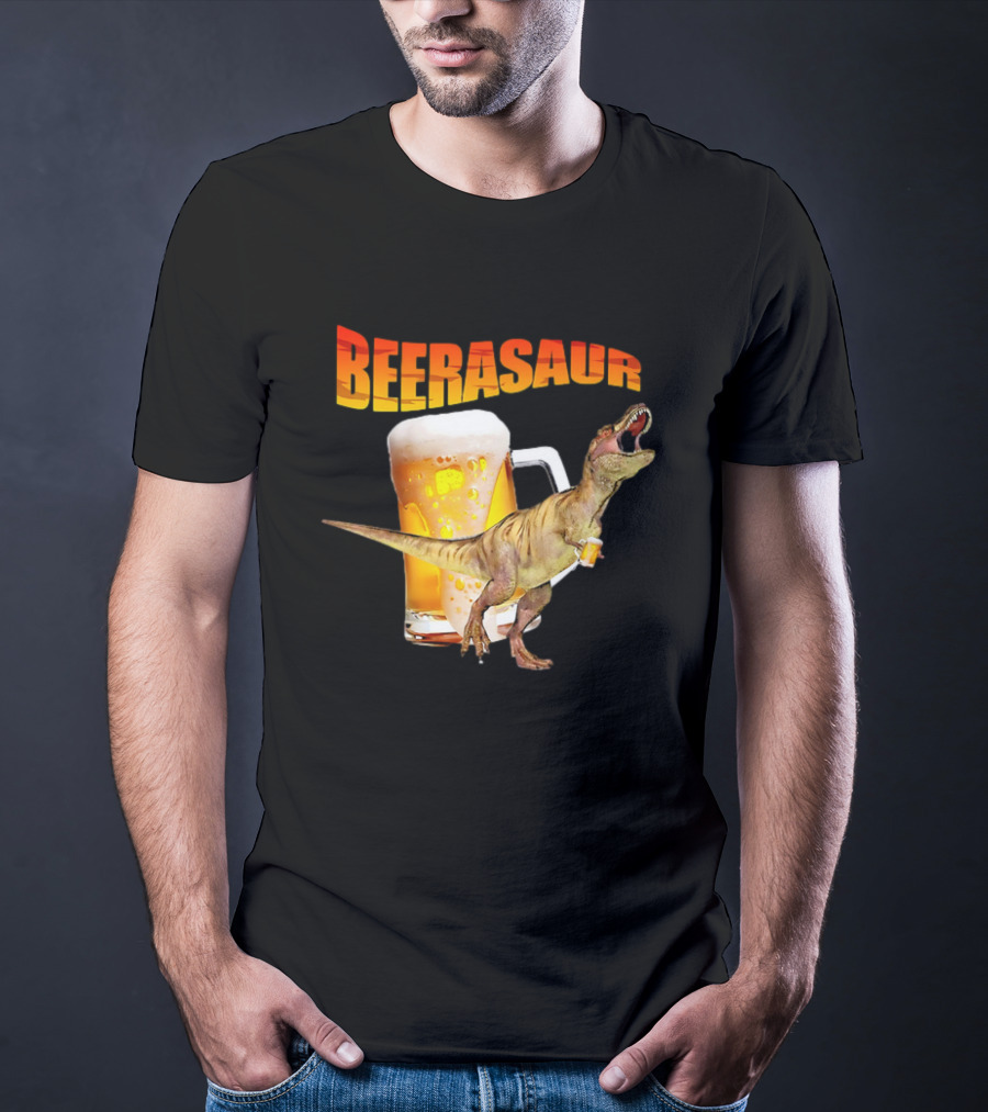 Beerasaur Dinosaur With Beer Ferocious Roar T-Shirt