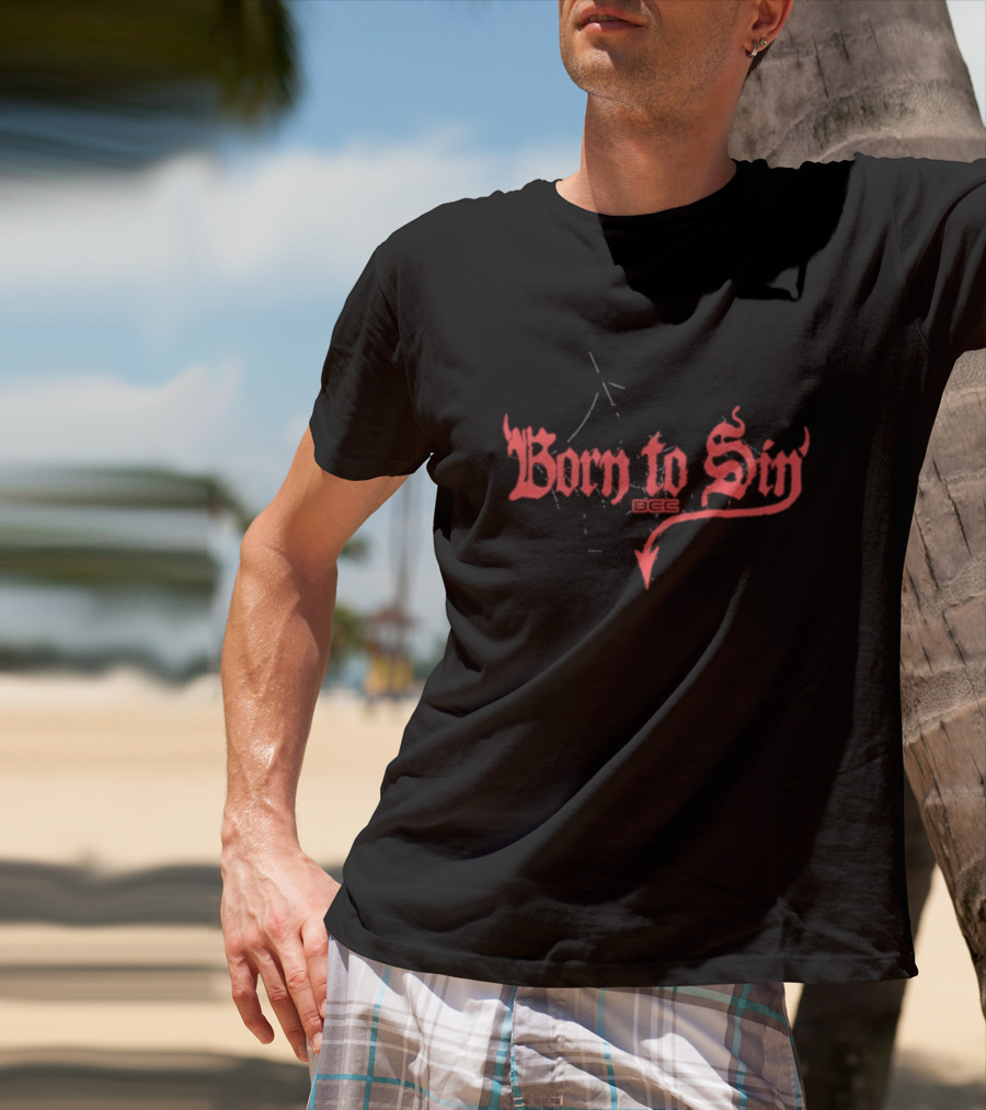 Blackcraft Cult Born To Sin Red Gothic Text With Pentagram And Arrow T-Shirt