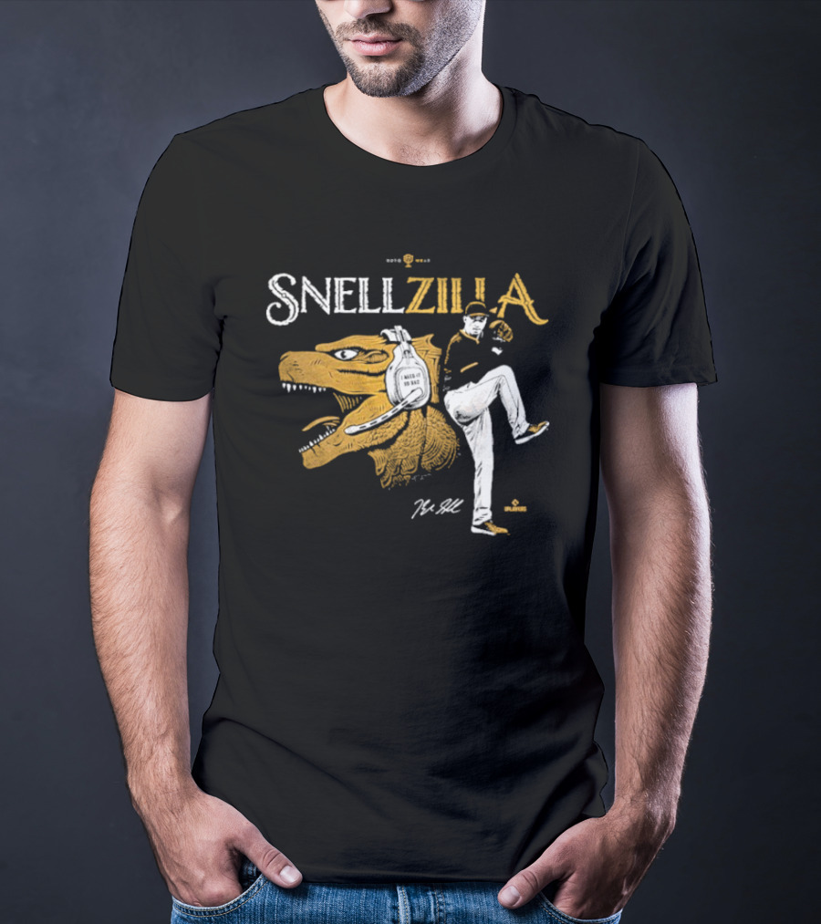 Blake Snell Snellzilla Pitching With Dinosaur Graphic Signature T-Shirt