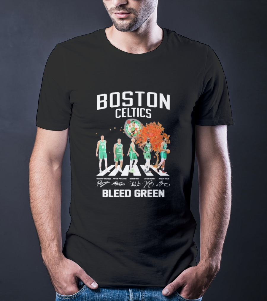 Boston Celtics Bleed Green Abbey Road Players Signatures T-Shirt