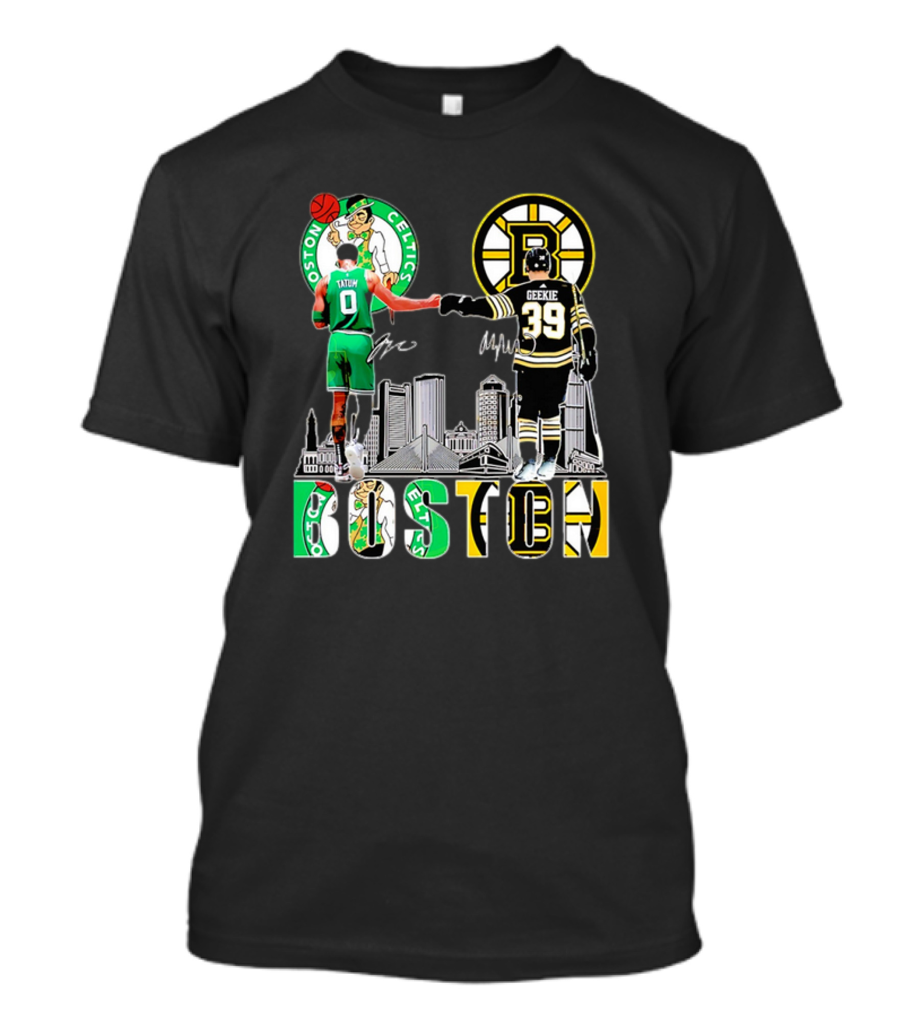 Boston Celtics Jayson Tatum Boston Bruins Morgan Geekie Signatures Skyline T-Shirt