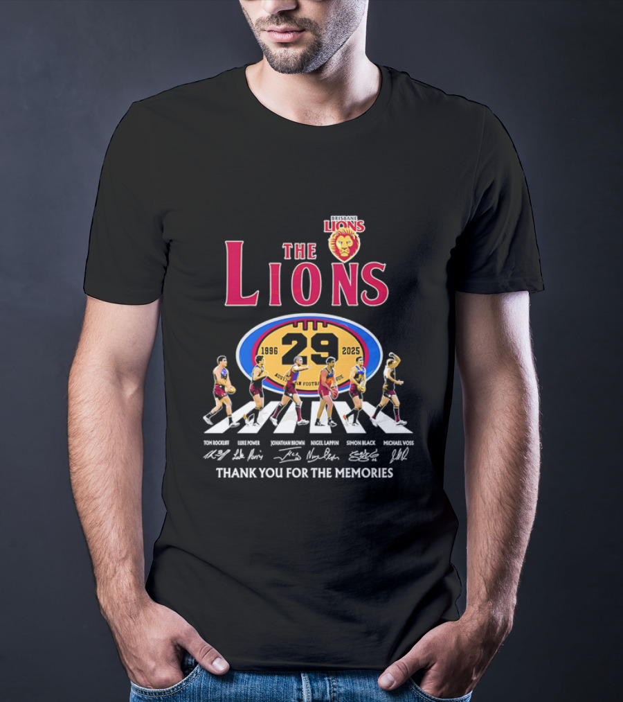 Brisbane Lions The Lions 29 Years 1996-2025 Thank You For The Memories Signatures T-Shirt