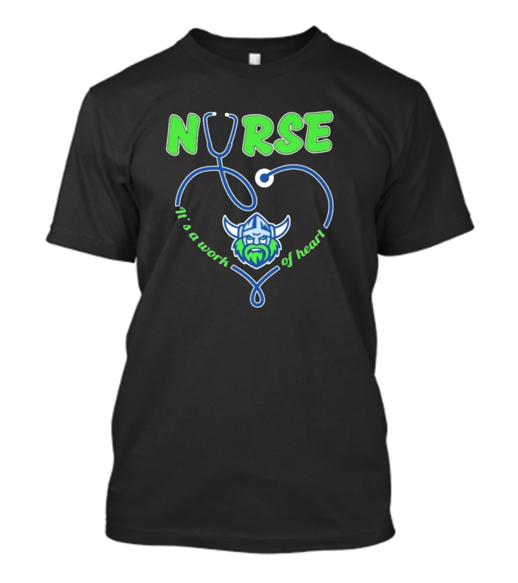 Nurse It's A Work Of Heart Canberra Raiders Stethoscope Viking Helmet T-Shirt