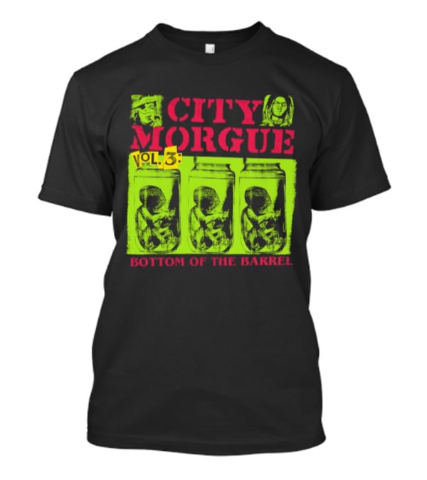 City Morgue Bottom Of The Barrel Green Neon Skeleton Illustrations T-Shirt
