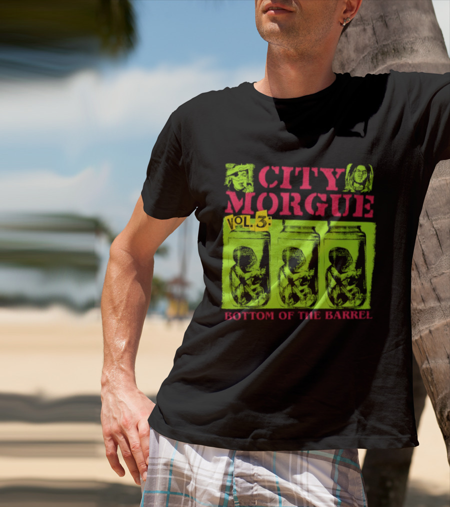 City Morgue Bottom Of The Barrel Green Neon Skeleton Illustrations T-Shirt
