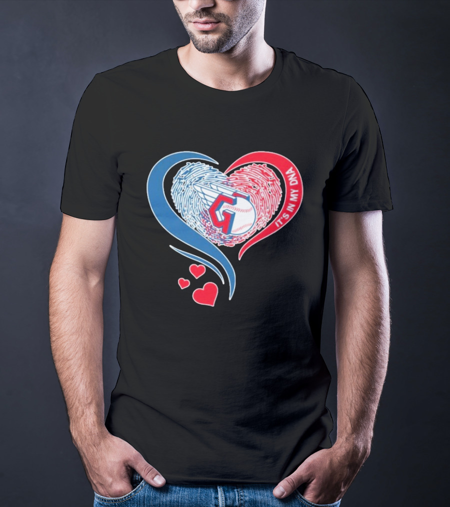 Cleveland Guardians It's In My DNA Heart Baseball Fingerprint T-Shirt