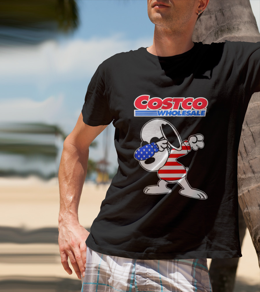 Costco Wholesale Snoopy Dabbing American Flag Stripes And Stars T-Shirt