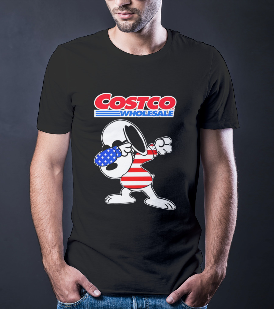 Costco Wholesale Snoopy Dabbing American Flag Stripes And Stars T-Shirt
