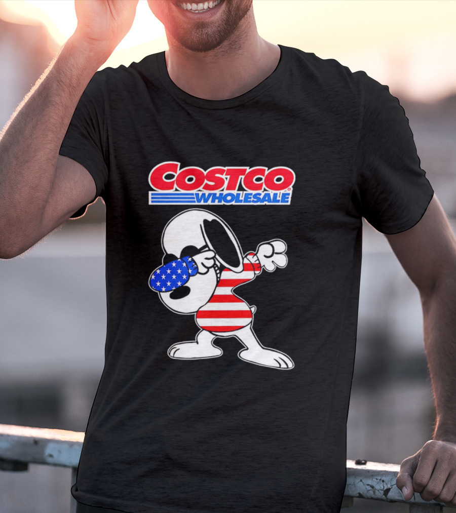 Costco Wholesale Snoopy Dabbing American Flag Stripes And Stars T-Shirt