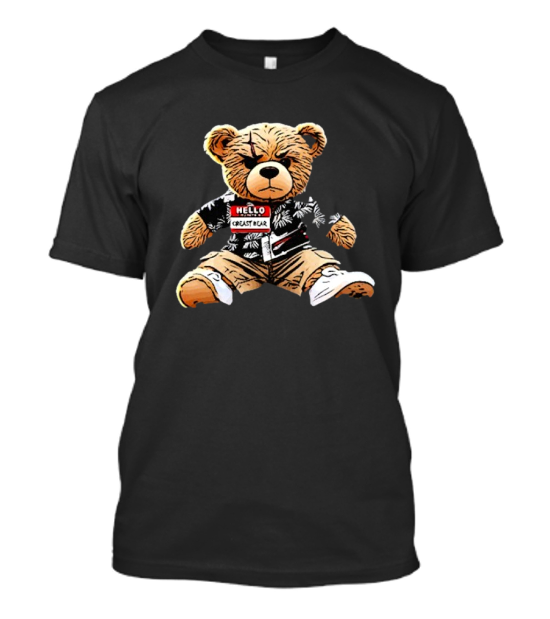 Hello Creasy Bear Fundraiser Hawaiian Theme With Name Tag T-Shirt