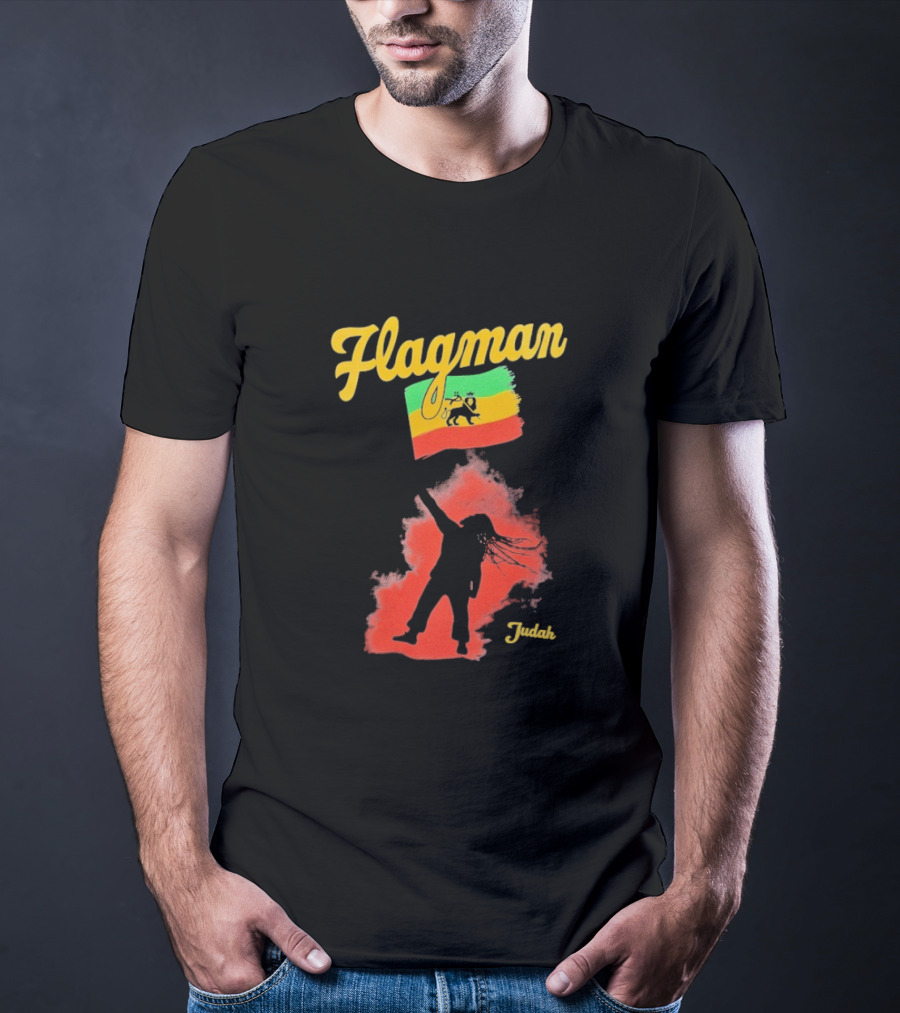 Damian Marley Flagman Judah Reggae Silhouette Red Map Background T-Shirt