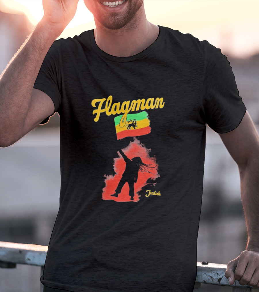 Damian Marley Flagman Judah Reggae Silhouette Red Map Background T-Shirt