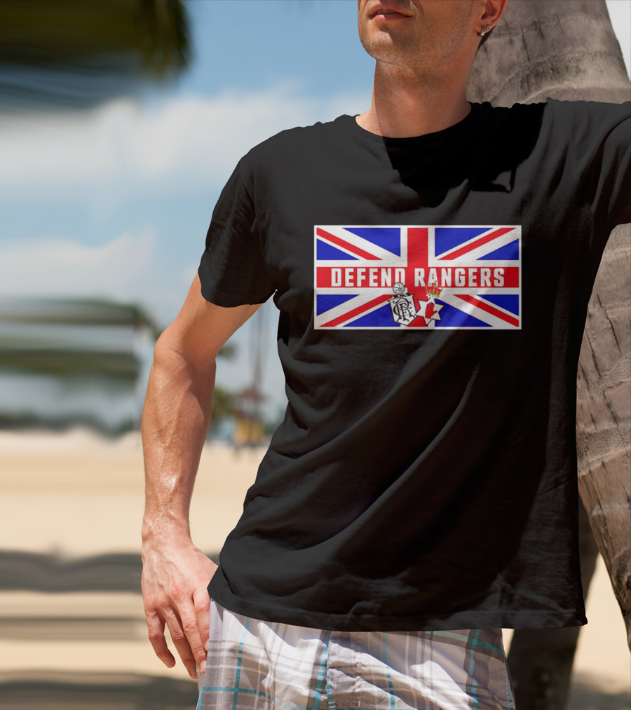 Defend Rangers Union Flag With FCRF Crest And Red Hand Of Ulster T-Shirt