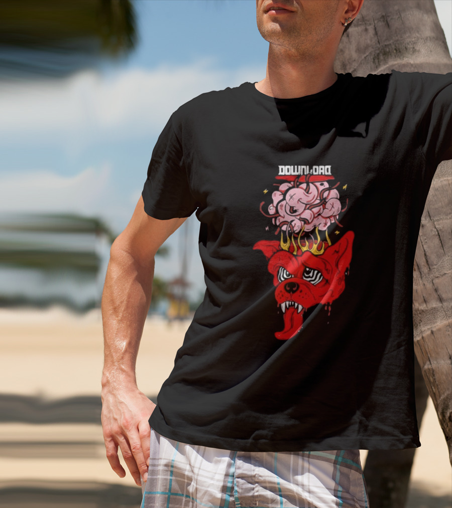 Download Festival Brain Explosion Red Dog Flames Quirky Cartoon Style T-Shirt