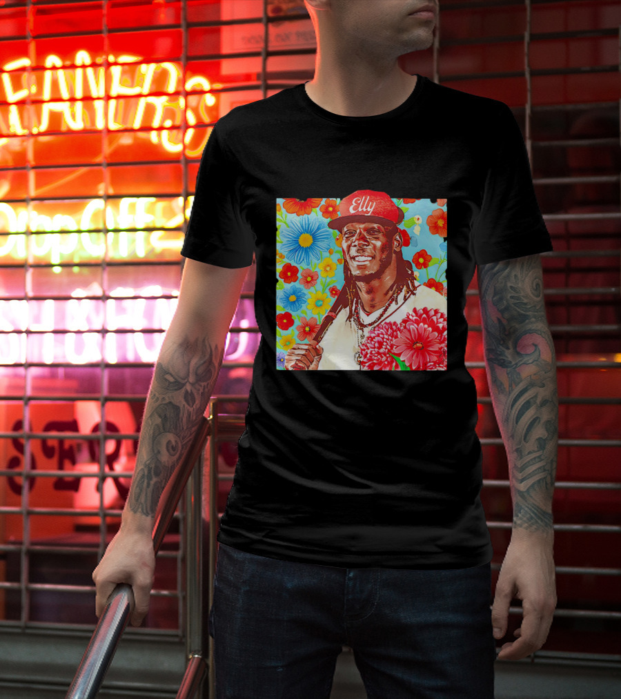 Elly De La Cruz Cincinnati Reds Floral Baseball Imagery T-Shirt