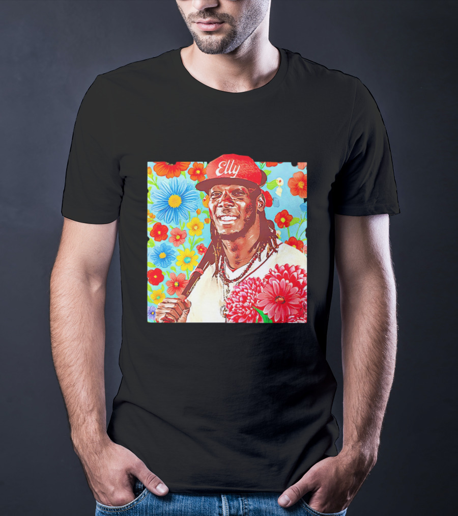 Elly De La Cruz Cincinnati Reds Floral Baseball Imagery T-Shirt