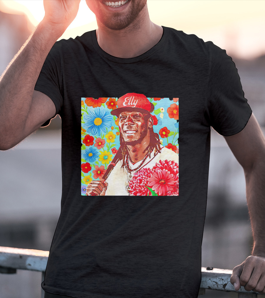 Elly De La Cruz Cincinnati Reds Floral Baseball Imagery T-Shirt